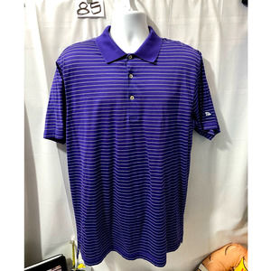Peter Millar Polo Shirt Mens Large Purple White Striped Golf Logo Outdoor Casual